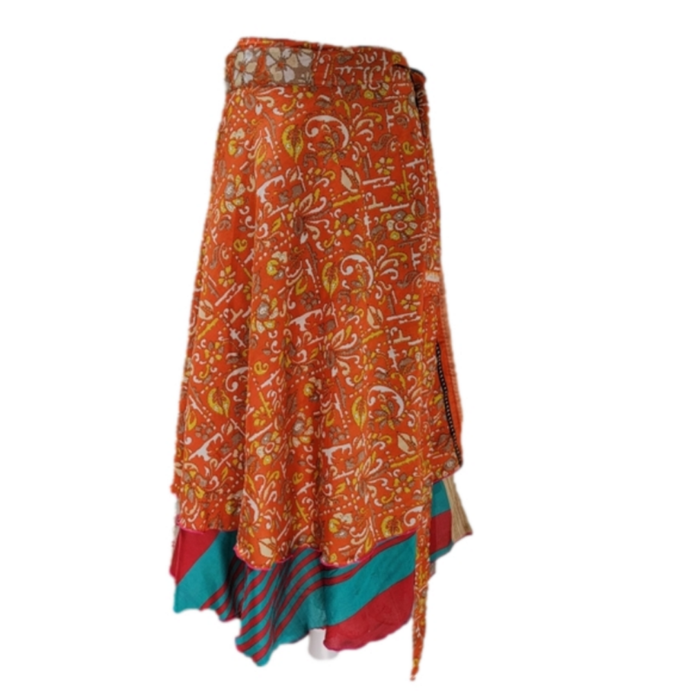 2 for 1 Wevez Silk Blend Reversible Adjustable Multiprint Wrap Skirt M/OS NWT